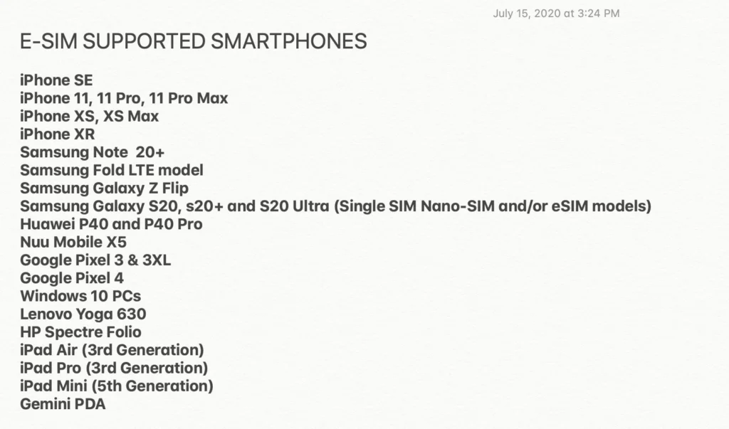 mtn e-sim supported smartphones