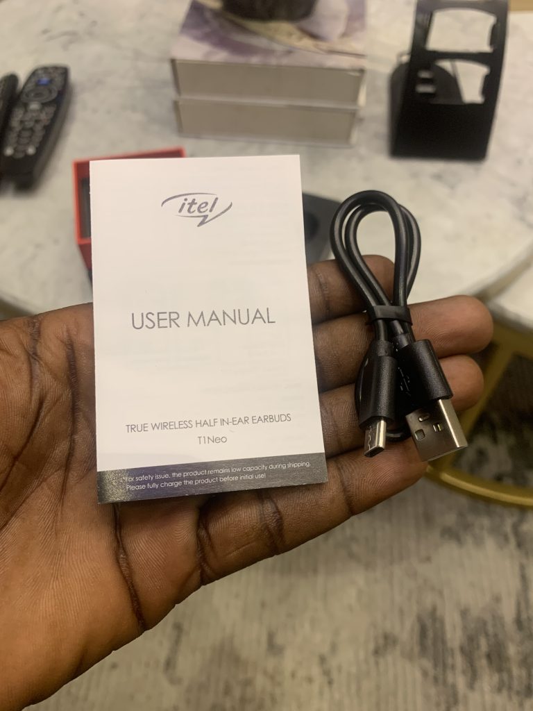 User manual and type-C charging cable of the iTel T1 Neo Earbuds
