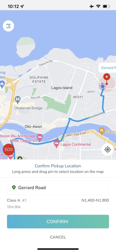 Lagos ride estimated fare