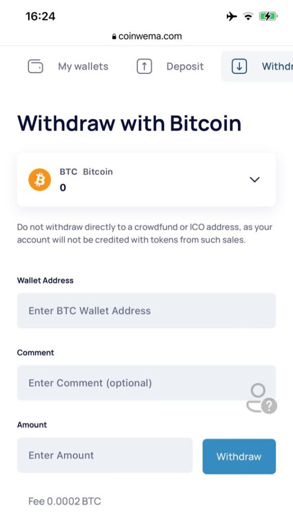 How to Withdraw with Bitcoin from Coinwema