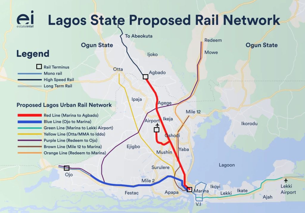 Lagos blue rail line proposed map