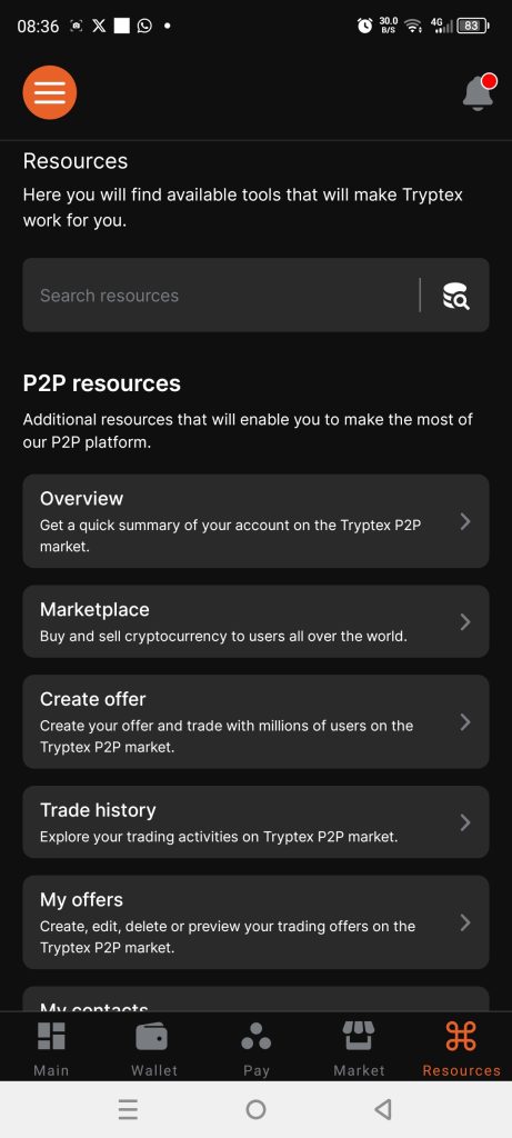 Tryptex Mobile App P2P resources