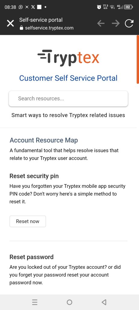 Tryptex Mobile App customer service self portal